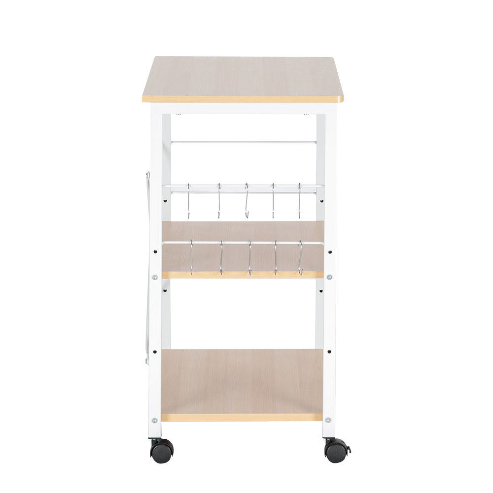 HAOYYE Baker’s Rack 3-Tier Kitchen Utility Microwave Oven Stand Storage Cart Workstation Shelf Light Beige Top White Metal Frame Durable Sturdy Multifunctional Modern Home Organizer Space-Saving Storage Solution for Kitchen