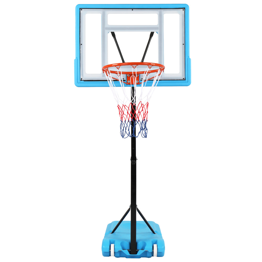 HAOYYE PVC Transparent Board Basketball Hoop for Poolside with Adjustable Height 115-135cm, Portable Basketball Stand with Nylon Net and Water or Sand Filled Base, Easy Setup and Relocation, Ideal for Poolside Fun and Outdoor Games