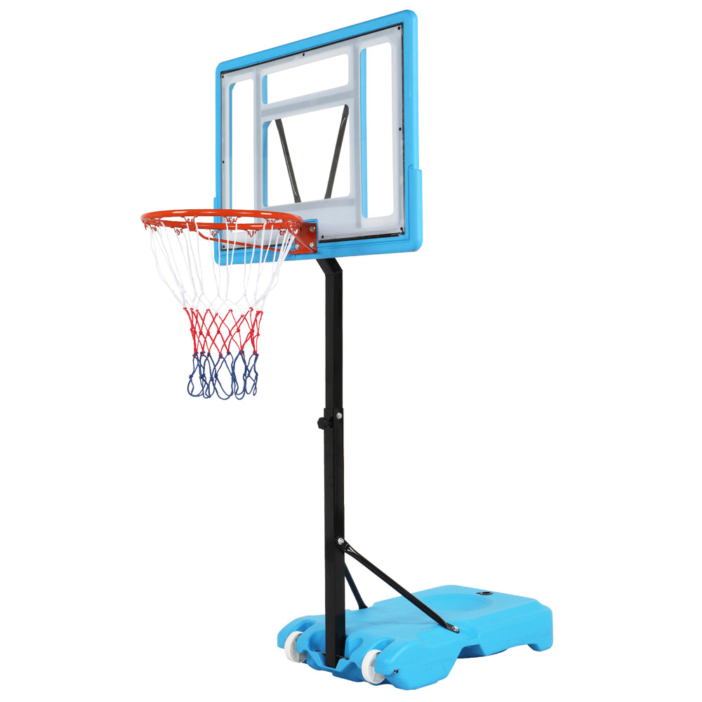 HAOYYE PVC Transparent Board Basketball Hoop for Poolside with Adjustable Height 115-135cm, Portable Basketball Stand with Nylon Net and Water or Sand Filled Base, Easy Setup and Relocation, Ideal for Poolside Fun and Outdoor Games