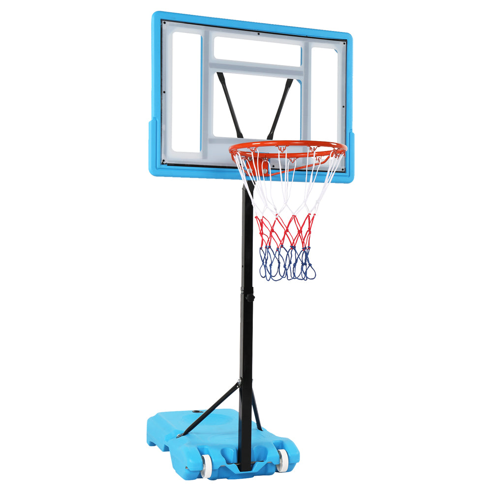 HAOYYE PVC Transparent Board Basketball Hoop for Poolside with Adjustable Height 115-135cm, Portable Basketball Stand with Nylon Net and Water or Sand Filled Base, Easy Setup and Relocation, Ideal for Poolside Fun and Outdoor Games