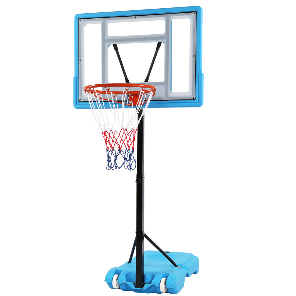HAOYYE PVC Transparent Board Basketball Hoop for Poolside with Adjustable Height 115-135cm, Portable Basketball Stand with Nylon Net and Water or Sand Filled Base, Easy Setup and Relocation, Ideal for Poolside Fun and Outdoor Games