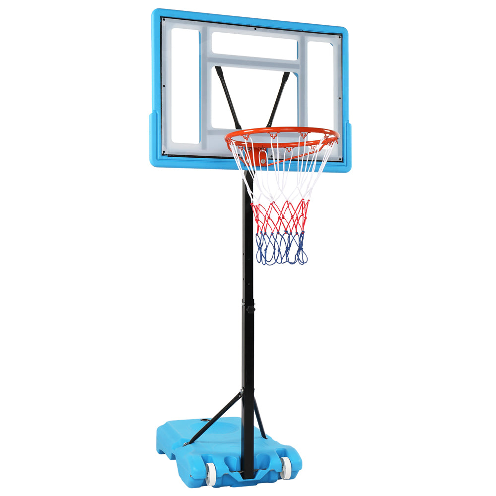 HAOYYE PVC Transparent Board Basketball Hoop for Poolside with Adjustable Height 115-135cm, Portable Basketball Stand with Nylon Net and Water or Sand Filled Base, Easy Setup and Relocation, Ideal for Poolside Fun and Outdoor Games