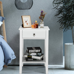 HAOYYE White Two-Layer Bedside Cabinet With Drawer, Sturdy And Durable Design, Modern Coffee Table, Multifunctional Home Organizer, Space-Saving Storage Solution, Stylish Practical Nightstand For Bedroom, Living Room, Or Office Use