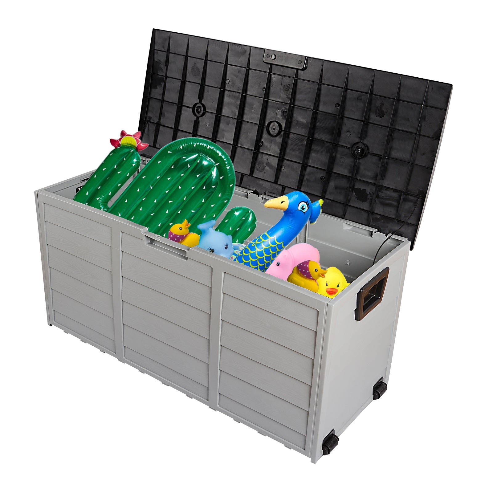 HAOYYE 75gal Outdoor Garden Storage Deck Box Chest with Lockable Lid Wheels and Handles for Patio Garage Tools Cushions Toys Weatherproof Plastic Organizer