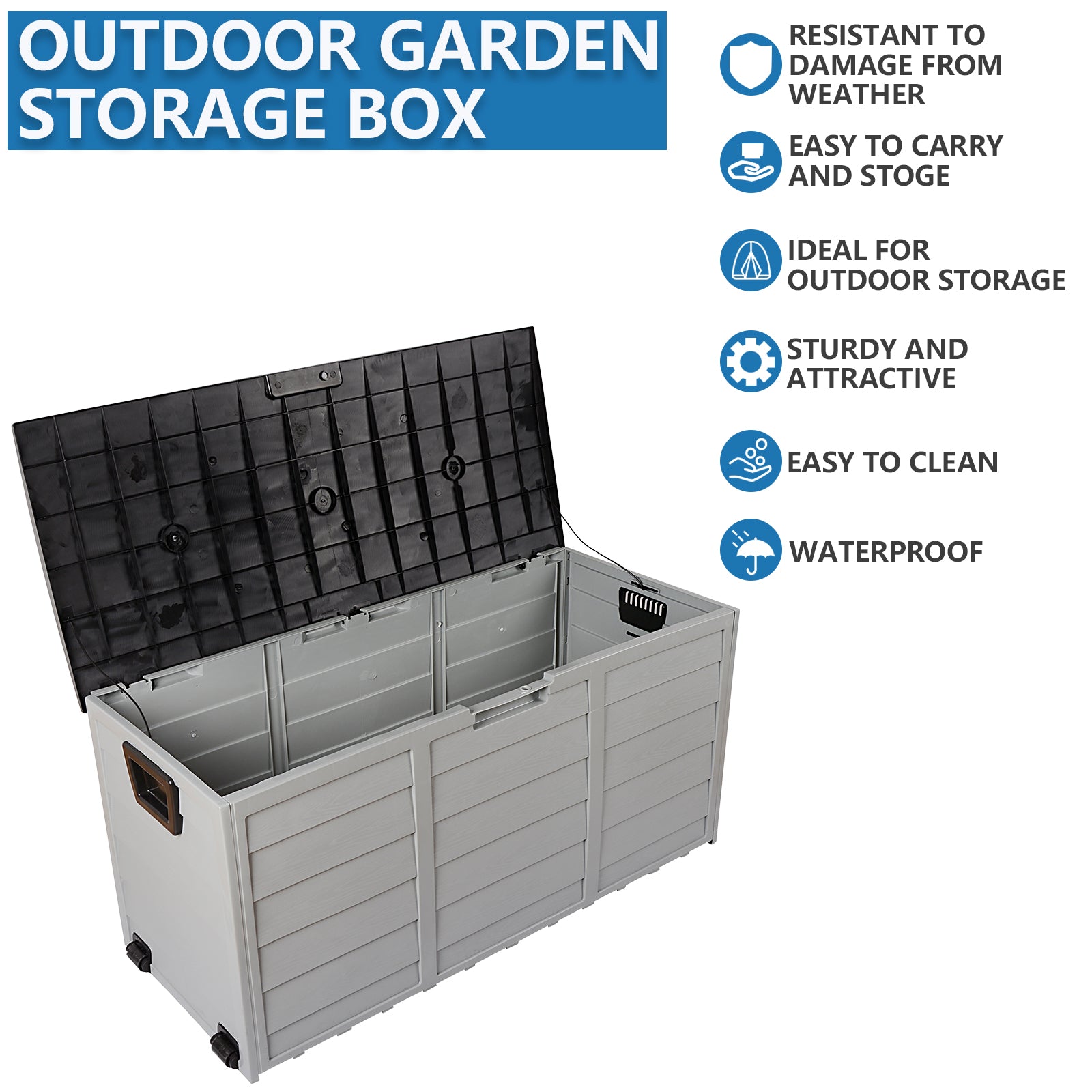 HAOYYE 75gal Outdoor Garden Storage Deck Box Chest with Lockable Lid Wheels and Handles for Patio Garage Tools Cushions Toys Weatherproof Plastic Organizer