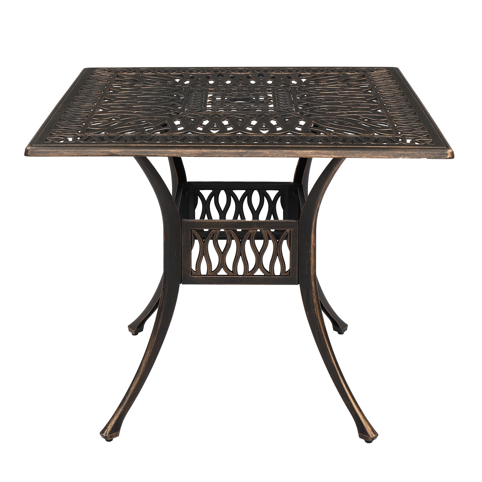 HAOYYE Cast Aluminum Patio Table Bronze Outdoor Square Bistro Table Weather Resistant Courtyard Garden Table with Vintage Style Design for Balcony Backyard Deck Porch
