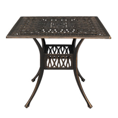 HAOYYE Cast Aluminum Patio Table Bronze Outdoor Square Bistro Table Weather Resistant Courtyard Garden Table with Vintage Style Design for Balcony Backyard Deck Porch