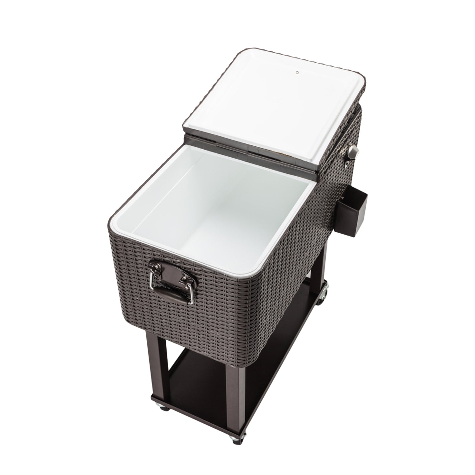 HAOYYE Rattan Square Legs Cooler with Shelf, Durable Outdoor Cooler with Warm and Cooling Functions, Equipped with Two Directional Wheels, Bottom Tray for Storage, Perfect for Outdoor Events and Gatherings