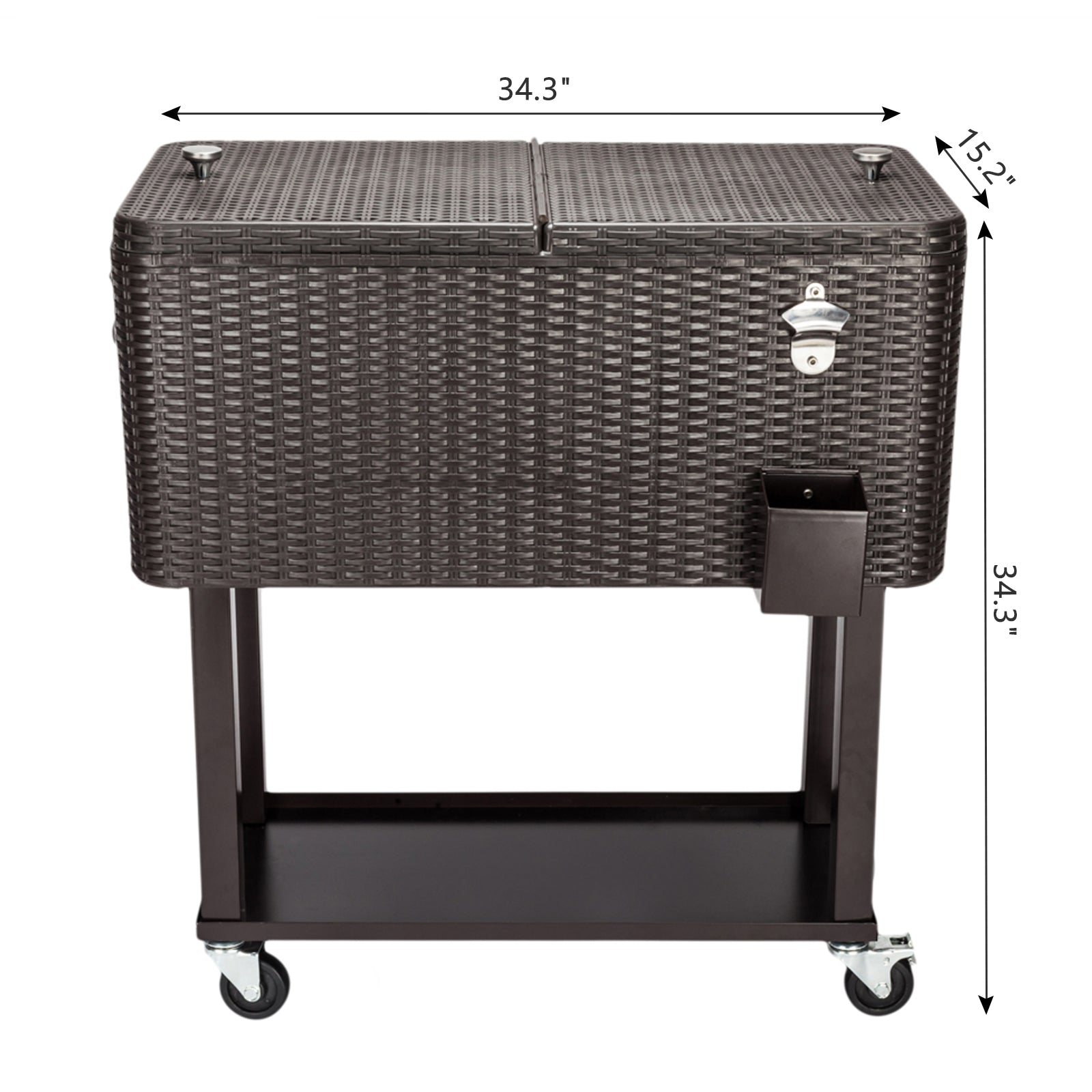 HAOYYE Rattan Square Legs Cooler with Shelf, Durable Outdoor Cooler with Warm and Cooling Functions, Equipped with Two Directional Wheels, Bottom Tray for Storage, Perfect for Outdoor Events and Gatherings