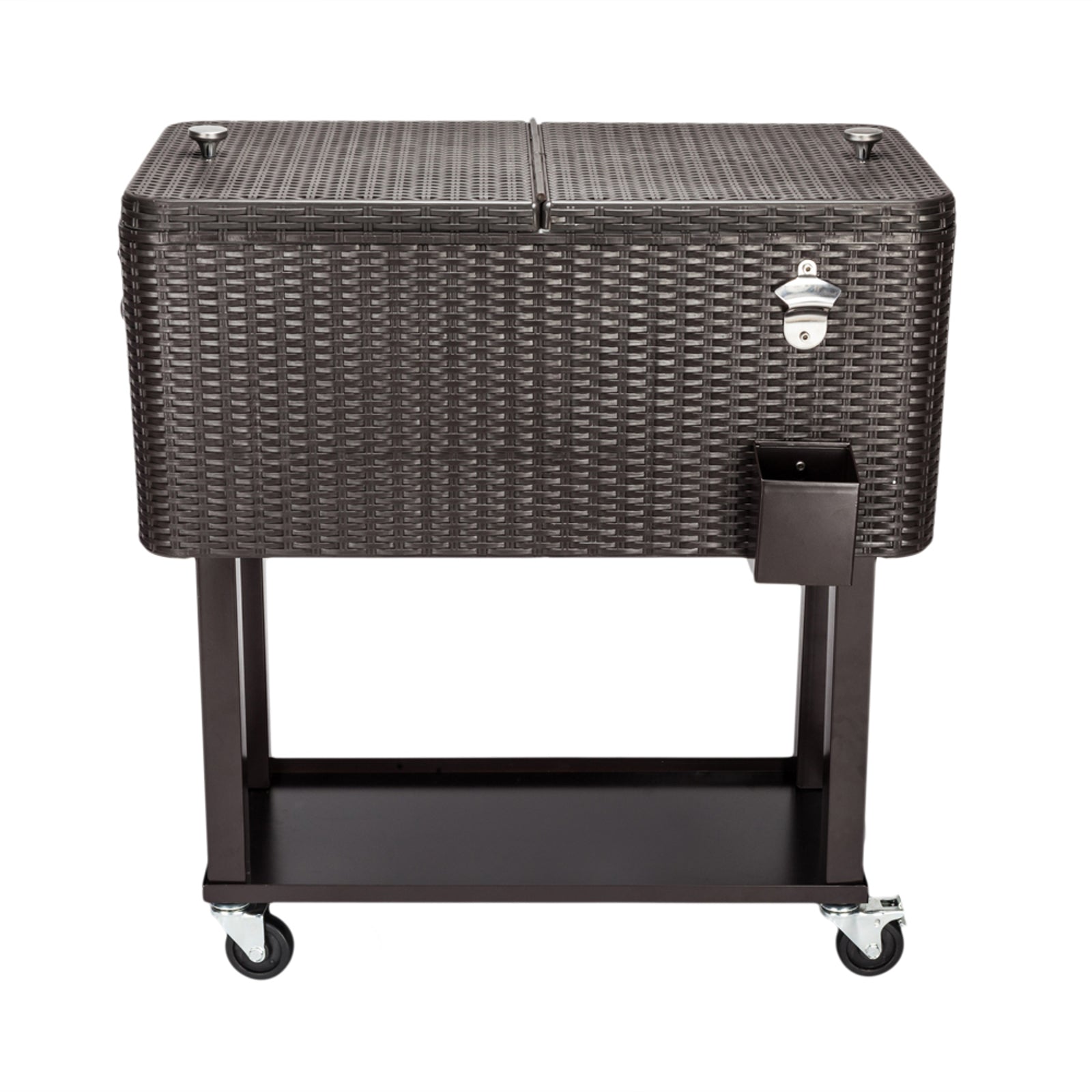 HAOYYE Rattan Square Legs Cooler with Shelf, Durable Outdoor Cooler with Warm and Cooling Functions, Equipped with Two Directional Wheels, Bottom Tray for Storage, Perfect for Outdoor Events and Gatherings