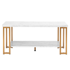 HAOYYE Simple Double-Layer Golden Iron Pipe Marble PVC Coffee Table, Rectangular Design, Luxury Home Decor, Premium Quality, Modern and Elegant, Comfortable, Decorative for Living Room, Office, and More