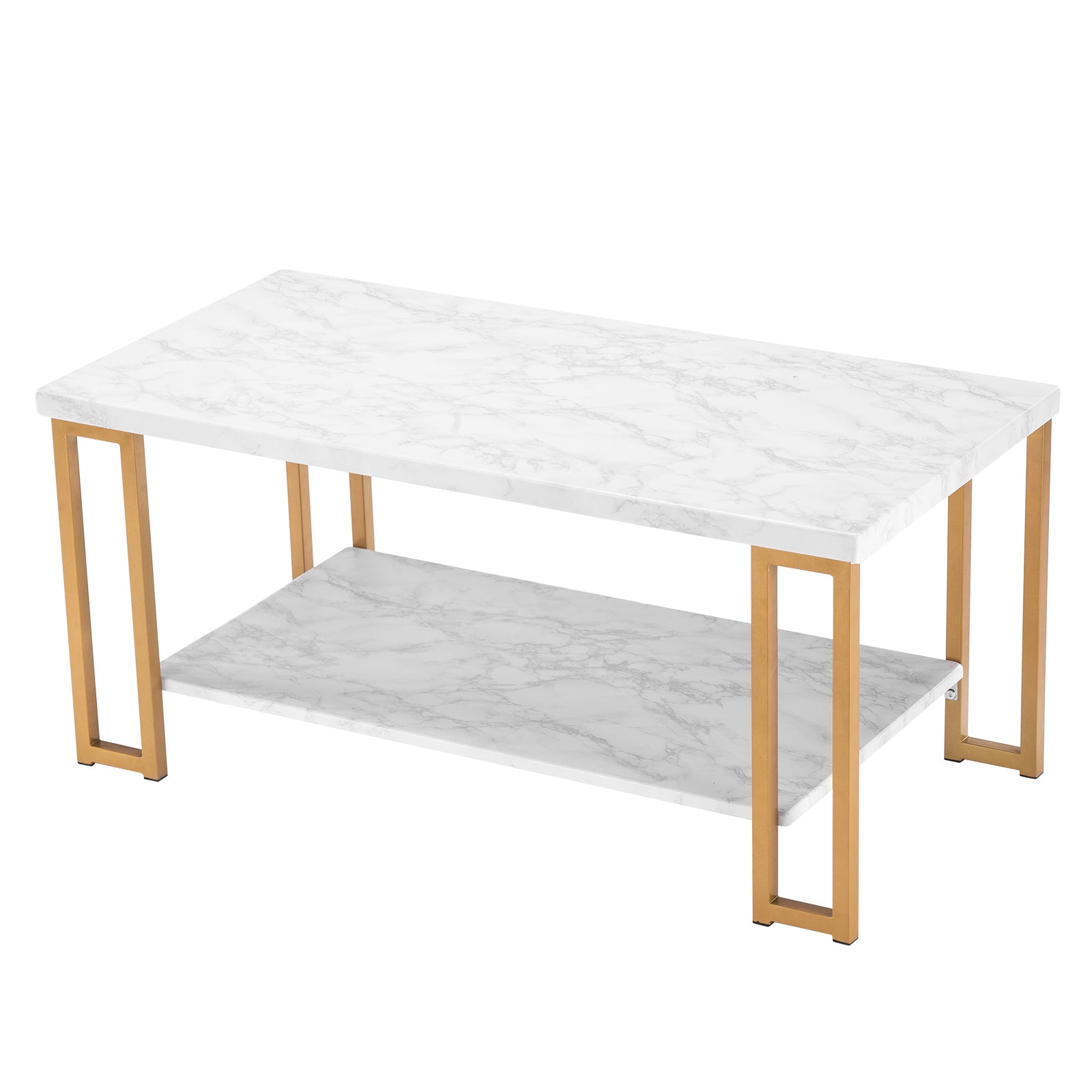 HAOYYE Simple Double-Layer Golden Iron Pipe Marble PVC Coffee Table, Rectangular Design, Luxury Home Decor, Premium Quality, Modern and Elegant, Comfortable, Decorative for Living Room, Office, and More