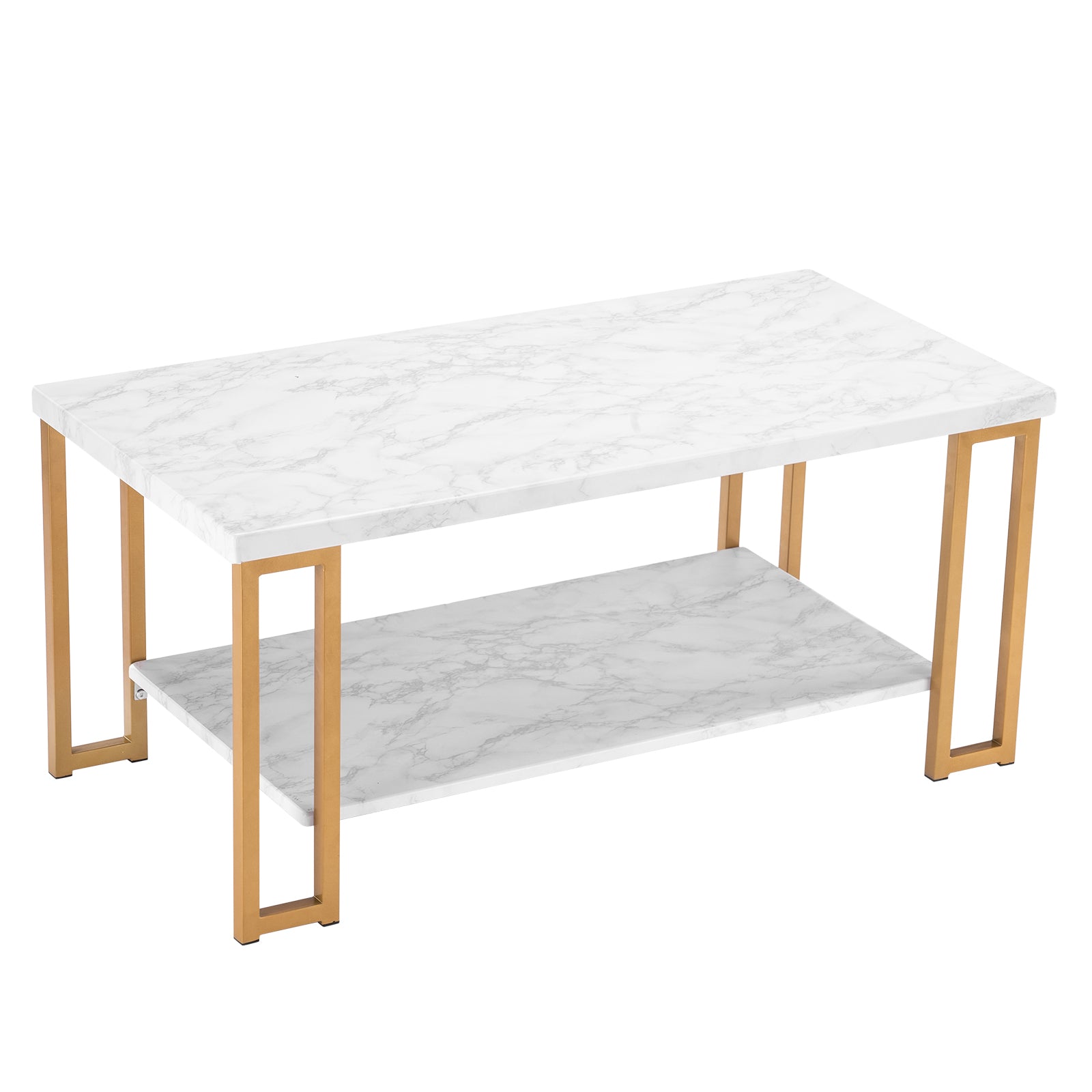 HAOYYE Simple Double-Layer Golden Iron Pipe Marble PVC Coffee Table, Rectangular Design, Luxury Home Decor, Premium Quality, Modern and Elegant, Comfortable, Decorative for Living Room, Office, and More