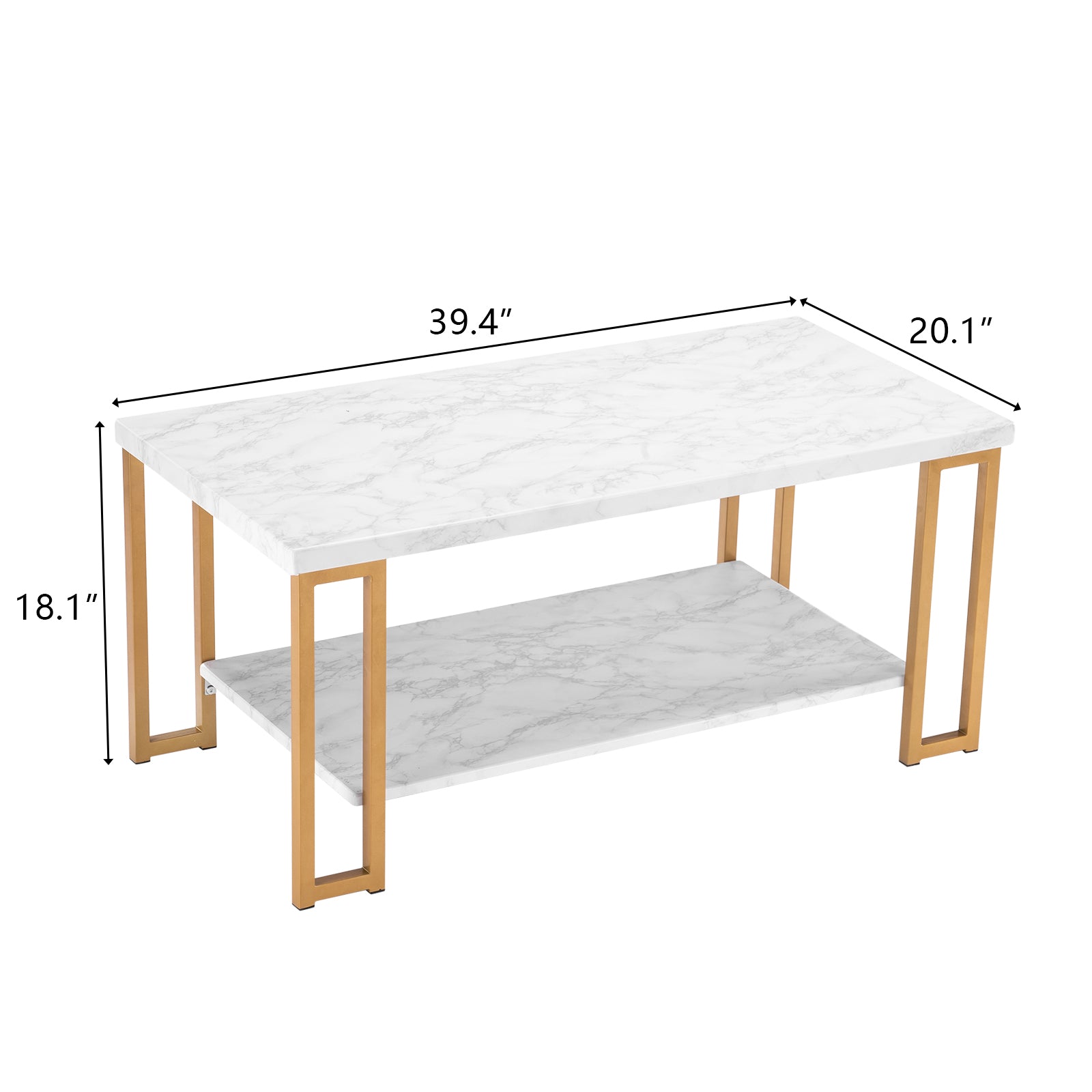 HAOYYE Simple Double-Layer Golden Iron Pipe Marble PVC Coffee Table, Rectangular Design, Luxury Home Decor, Premium Quality, Modern and Elegant, Comfortable, Decorative for Living Room, Office, and More