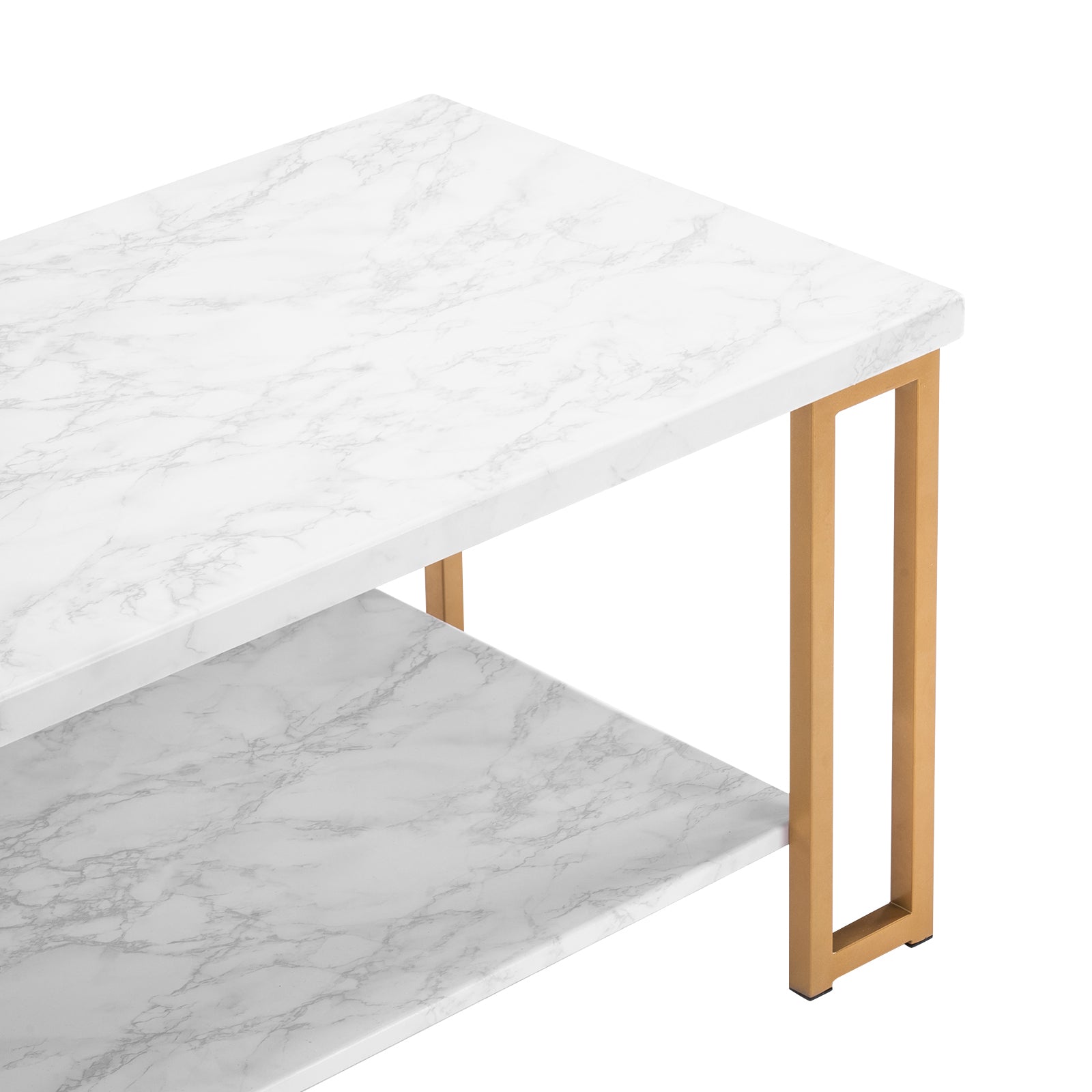 HAOYYE Simple Double-Layer Golden Iron Pipe Marble PVC Coffee Table, Rectangular Design, Luxury Home Decor, Premium Quality, Modern and Elegant, Comfortable, Decorative for Living Room, Office, and More