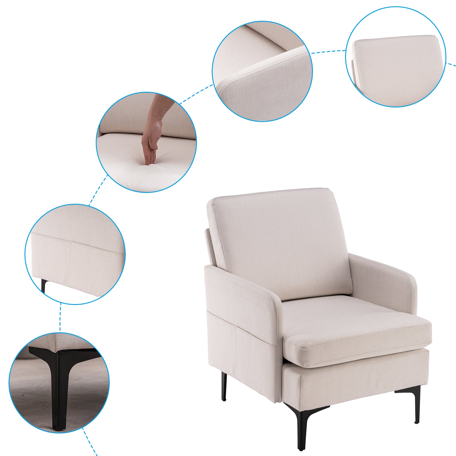 HAOYYE Lounge Chair, Comfy Single Sofa Accent Chair for Bedroom Living Room Guestroom, Beige soft cozy warm flannel fleece home decor luxury comfortable unique design premium quality decorative