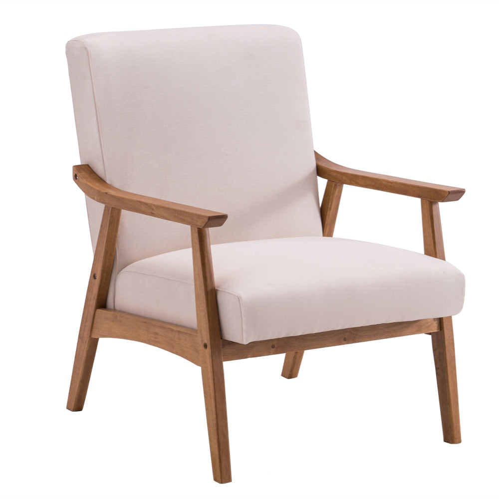 HAOYYE Solid Wood Retro Single Sofa Chair With Comfortable Backrest, Simple Elegant Design, Durable Frame, Beige Upholstery, Stylish Living Room Accent Chair, Perfect For Home And Office Seating
