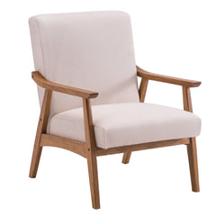 HAOYYE Solid Wood Retro Single Sofa Chair With Comfortable Backrest, Simple Elegant Design, Durable Frame, Beige Upholstery, Stylish Living Room Accent Chair, Perfect For Home And Office Seating