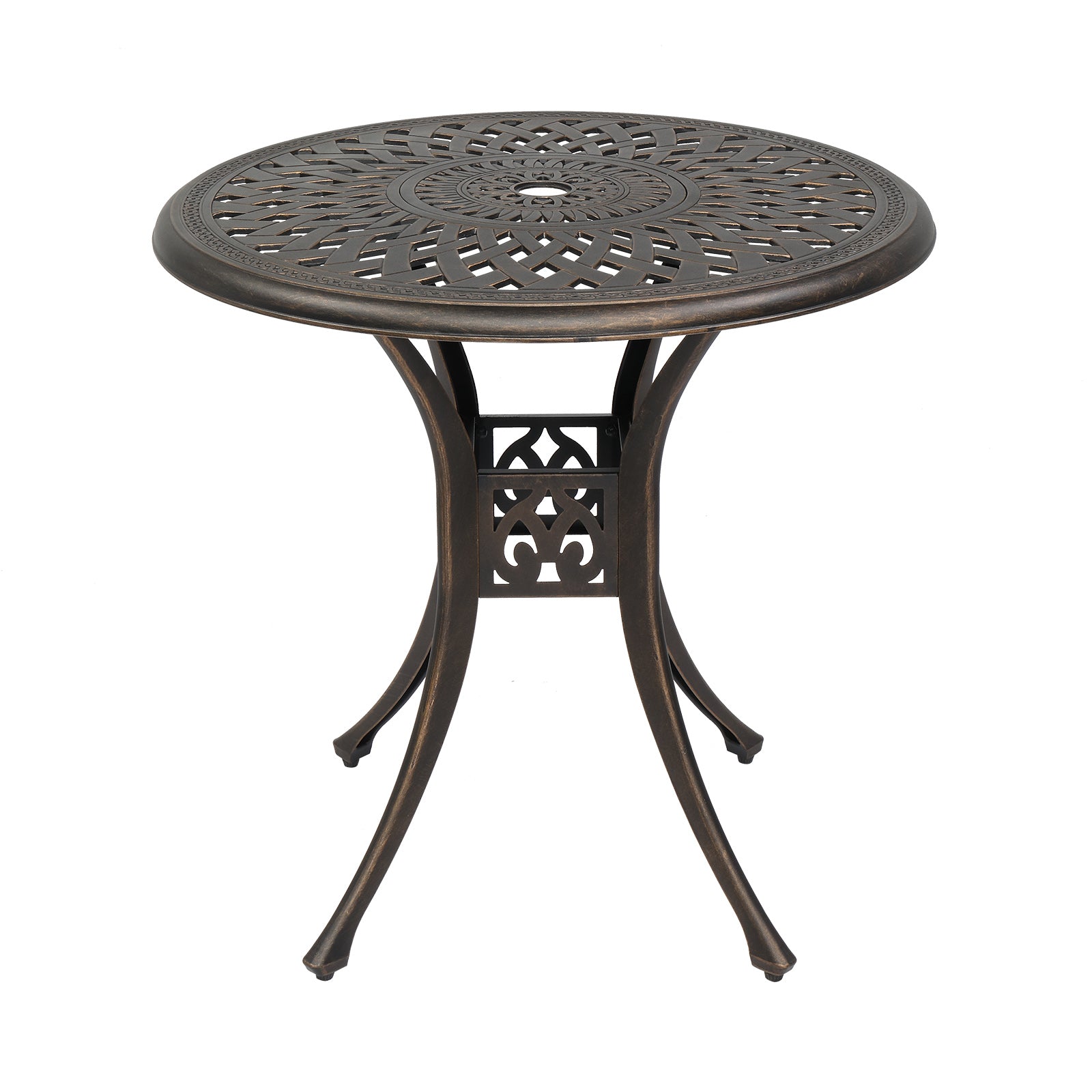 Haoyye Circular Cast Aluminum Patio Table with Diamond Top Design in Bronze, Weather Resistant Outdoor Bistro Table for Courtyard, Garden, Balcony, Deck or Porch, Durable and Stylish for Home or Commercial Use