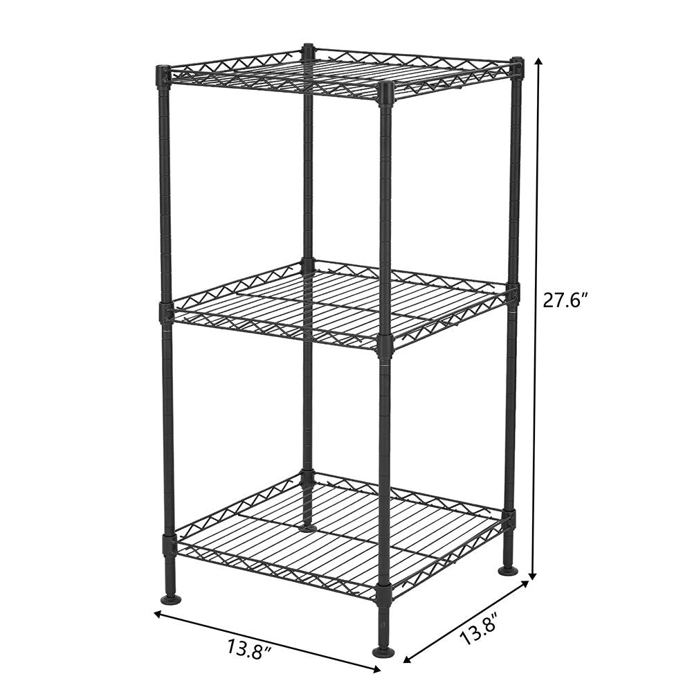 HAOYYE Black 3-Tier Wire Shelving Tower, Durable Metal Storage Rack For Home, Office, And Kitchen, Sturdy And Space-Saving Design With Adjustable Shelves, Modern Black Finish, Sleek And Stylish Organizer For Bathroom, Closet, Pantry, And Garage.