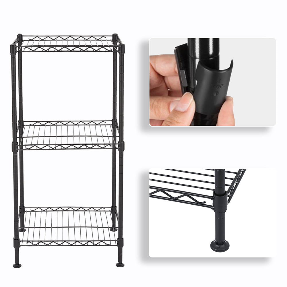 HAOYYE Black 3-Tier Wire Shelving Tower, Durable Metal Storage Rack For Home, Office, And Kitchen, Sturdy And Space-Saving Design With Adjustable Shelves, Modern Black Finish, Sleek And Stylish Organizer For Bathroom, Closet, Pantry, And Garage.