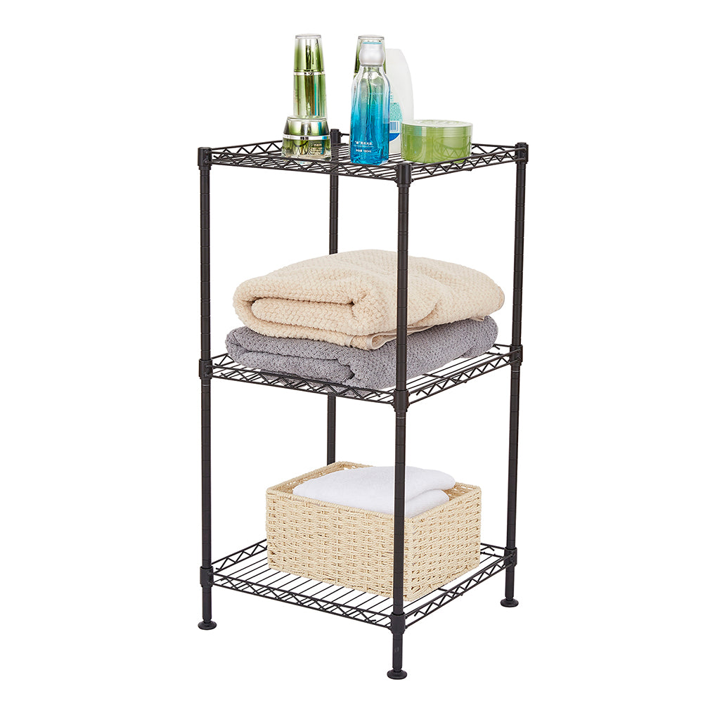 HAOYYE Black 3-Tier Wire Shelving Tower, Durable Metal Storage Rack For Home, Office, And Kitchen, Sturdy And Space-Saving Design With Adjustable Shelves, Modern Black Finish, Sleek And Stylish Organizer For Bathroom, Closet, Pantry, And Garage.