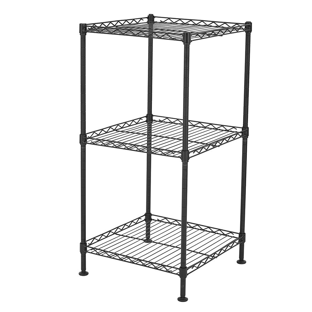 HAOYYE Black 3-Tier Wire Shelving Tower, Durable Metal Storage Rack For Home, Office, And Kitchen, Sturdy And Space-Saving Design With Adjustable Shelves, Modern Black Finish, Sleek And Stylish Organizer For Bathroom, Closet, Pantry, And Garage.