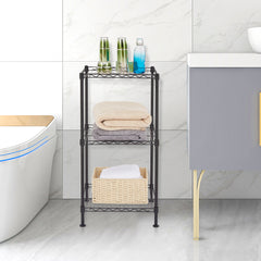 HAOYYE Black 3-Tier Wire Shelving Tower, Durable Metal Storage Rack For Home, Office, And Kitchen, Sturdy And Space-Saving Design With Adjustable Shelves, Modern Black Finish, Sleek And Stylish Organizer For Bathroom, Closet, Pantry, And Garage.