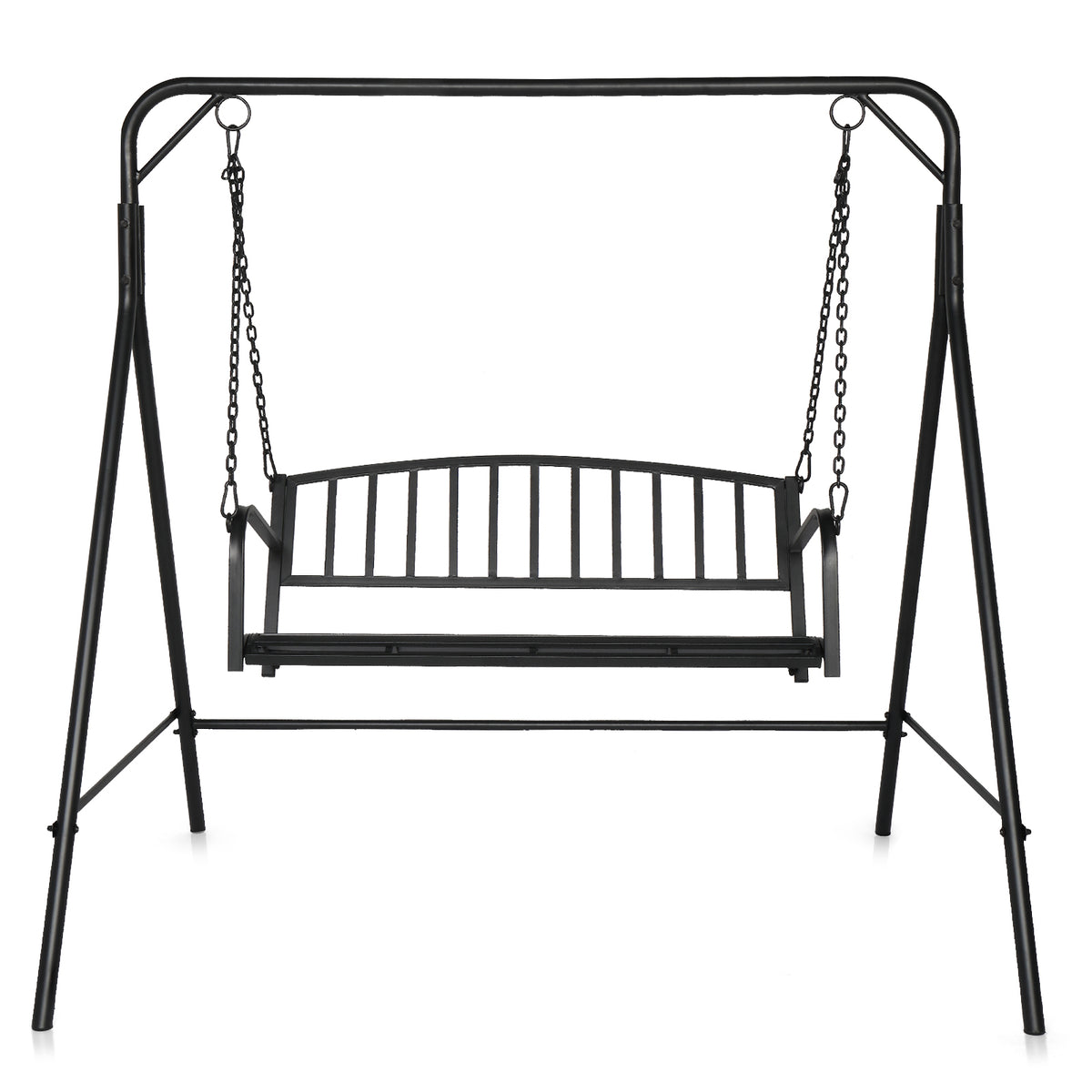 HAOYYE Garden Iron Swing Frame Heavy Duty Flat Top Hammock Stand Black Outdoor Patio Swing Support Structure Steel Frame Only for Backyard Porch Lawn Easy Assembly