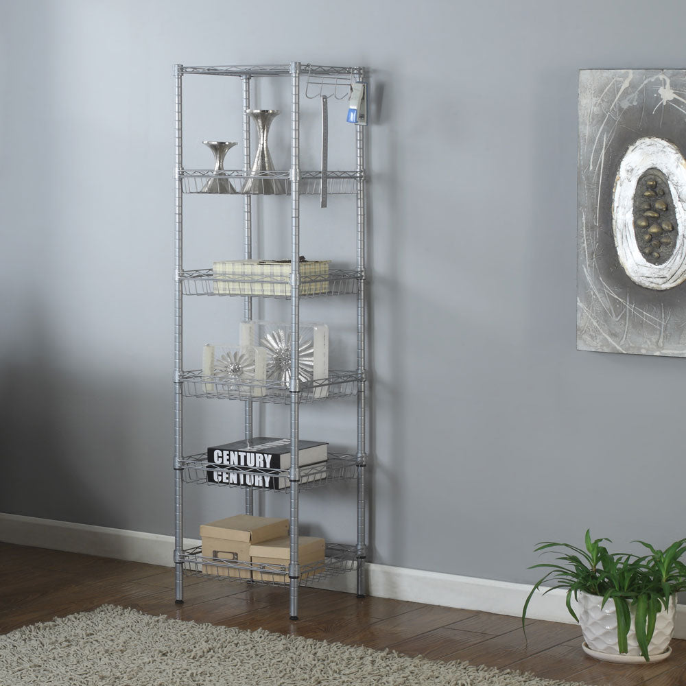 HAOYYE Concise 6-Layer Carbon Steel & PP Storage Rack, Silver Gray, Adjustable Height, Anti-Rust Mesh Design, Soft Cozy Warm Flannel Fleece, Premium Quality, Luxury Comfortable Unique Design for Home, Kitchen, Bathroom, Office Organization