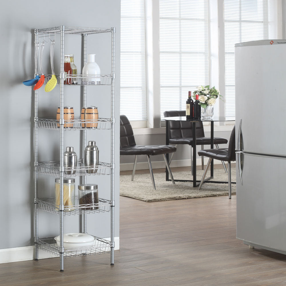 HAOYYE Concise 6-Layer Carbon Steel & PP Storage Rack, Silver Gray, Adjustable Height, Anti-Rust Mesh Design, Soft Cozy Warm Flannel Fleece, Premium Quality, Luxury Comfortable Unique Design for Home, Kitchen, Bathroom, Office Organization