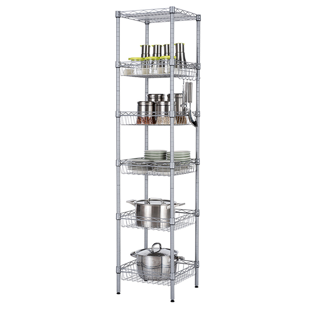 HAOYYE Concise 6-Layer Carbon Steel & PP Storage Rack, Silver Gray, Adjustable Height, Anti-Rust Mesh Design, Soft Cozy Warm Flannel Fleece, Premium Quality, Luxury Comfortable Unique Design for Home, Kitchen, Bathroom, Office Organization