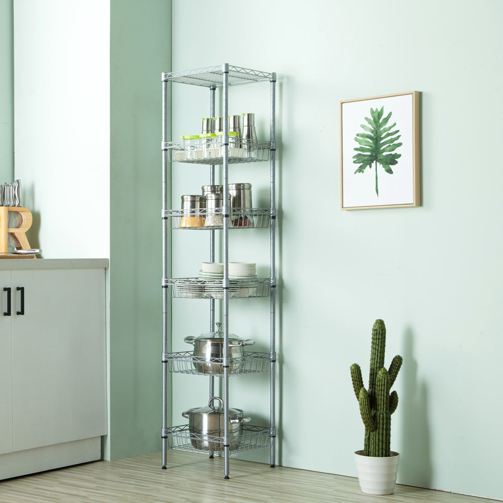HAOYYE Concise 6-Layer Carbon Steel & PP Storage Rack, Silver Gray, Adjustable Height, Anti-Rust Mesh Design, Soft Cozy Warm Flannel Fleece, Premium Quality, Luxury Comfortable Unique Design for Home, Kitchen, Bathroom, Office Organization