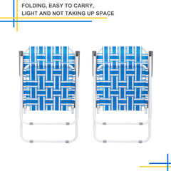 Haoyye 2pcs Steel Tube PP Webbing Folding Beach Chair, Adjustable Lounge Chair with 120kg Weight Capacity, Comfortable and Portable Outdoor Seating for Beach, Camping, and Outdoor Sports, Blue & White Stripes