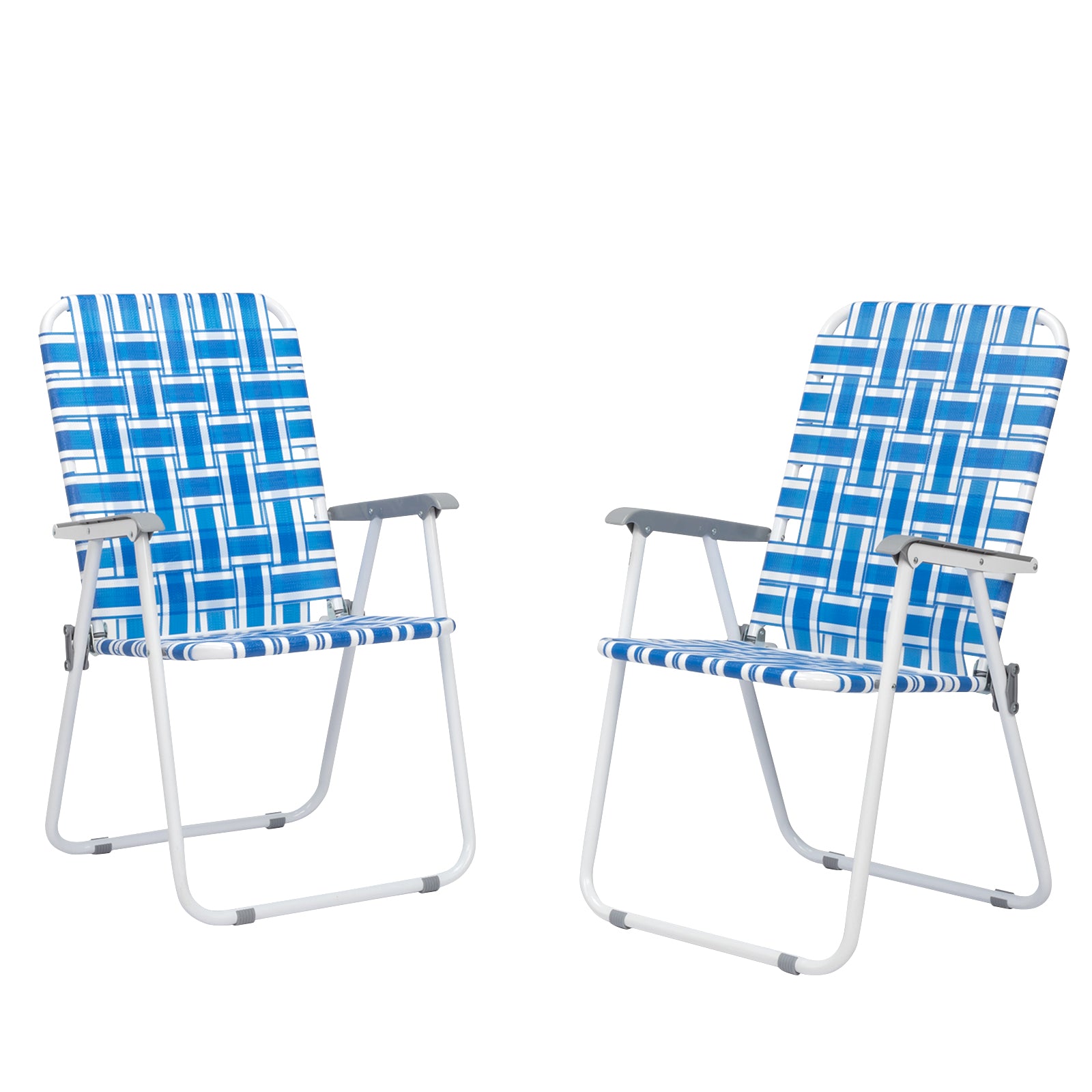 Haoyye 2pcs Steel Tube PP Webbing Folding Beach Chair, Adjustable Lounge Chair with 120kg Weight Capacity, Comfortable and Portable Outdoor Seating for Beach, Camping, and Outdoor Sports, Blue & White Stripes