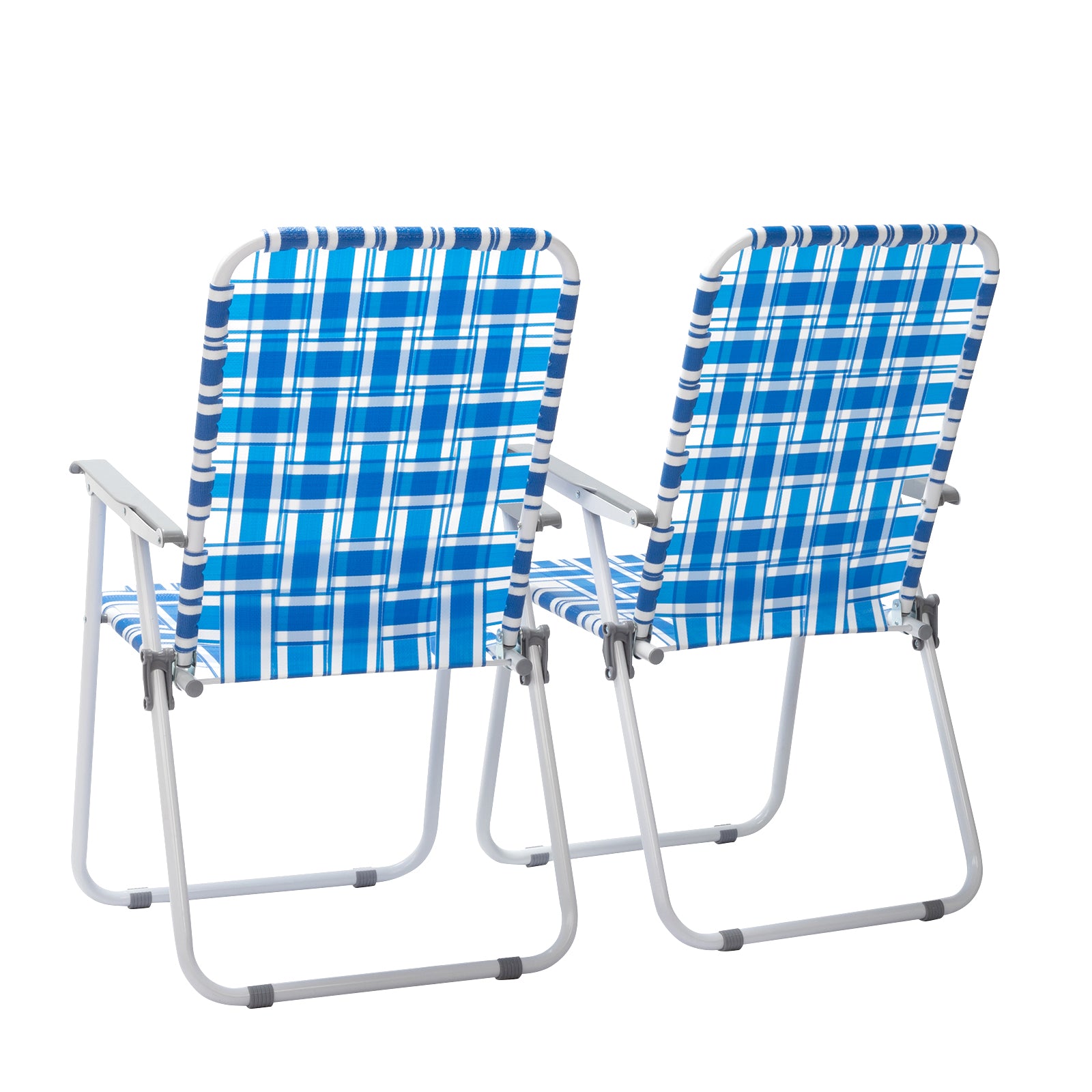 Haoyye 2pcs Steel Tube PP Webbing Folding Beach Chair, Adjustable Lounge Chair with 120kg Weight Capacity, Comfortable and Portable Outdoor Seating for Beach, Camping, and Outdoor Sports, Blue & White Stripes
