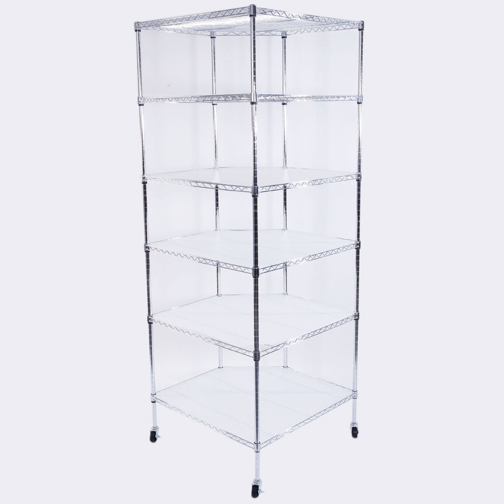 HAOYYE 6-Layer Chrome Plated Polygonal Corner Shelf with 2" PP Wheels, Silver, Space-Saving Design for Organizing Accessories, Makeup, Tools, and More, Durable High-Grade Iron Construction, Modern Decorative Storage Shelf for Home, Office, or Shop