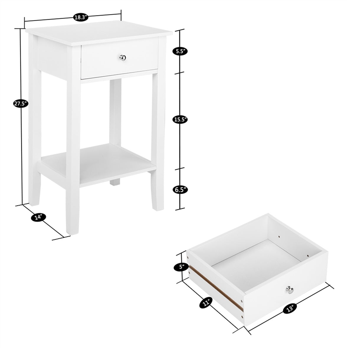 HAOYYE Two-Layer Bedside Cabinet with Drawer White Sturdy Design Durable Multifunctional Modern Home Organizer Storage Solution Practical Stylish Space-Saving Organizer for Bedroom and Living Room