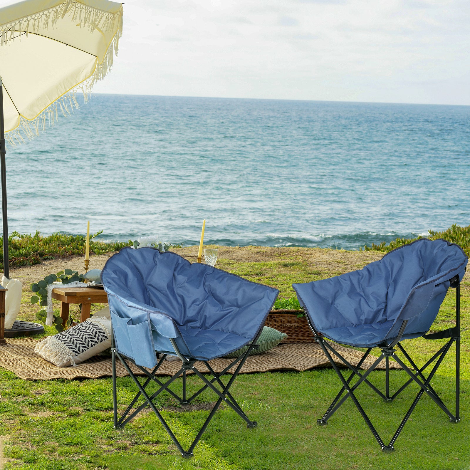 Haoyye Camping Chair, Blue Alloy Steel Frame, Foldable and Durable, Perfect for Camping, Fishing, Outdoor Relaxation, Lightweight and Comfortable Chair with 300lbs Capacity