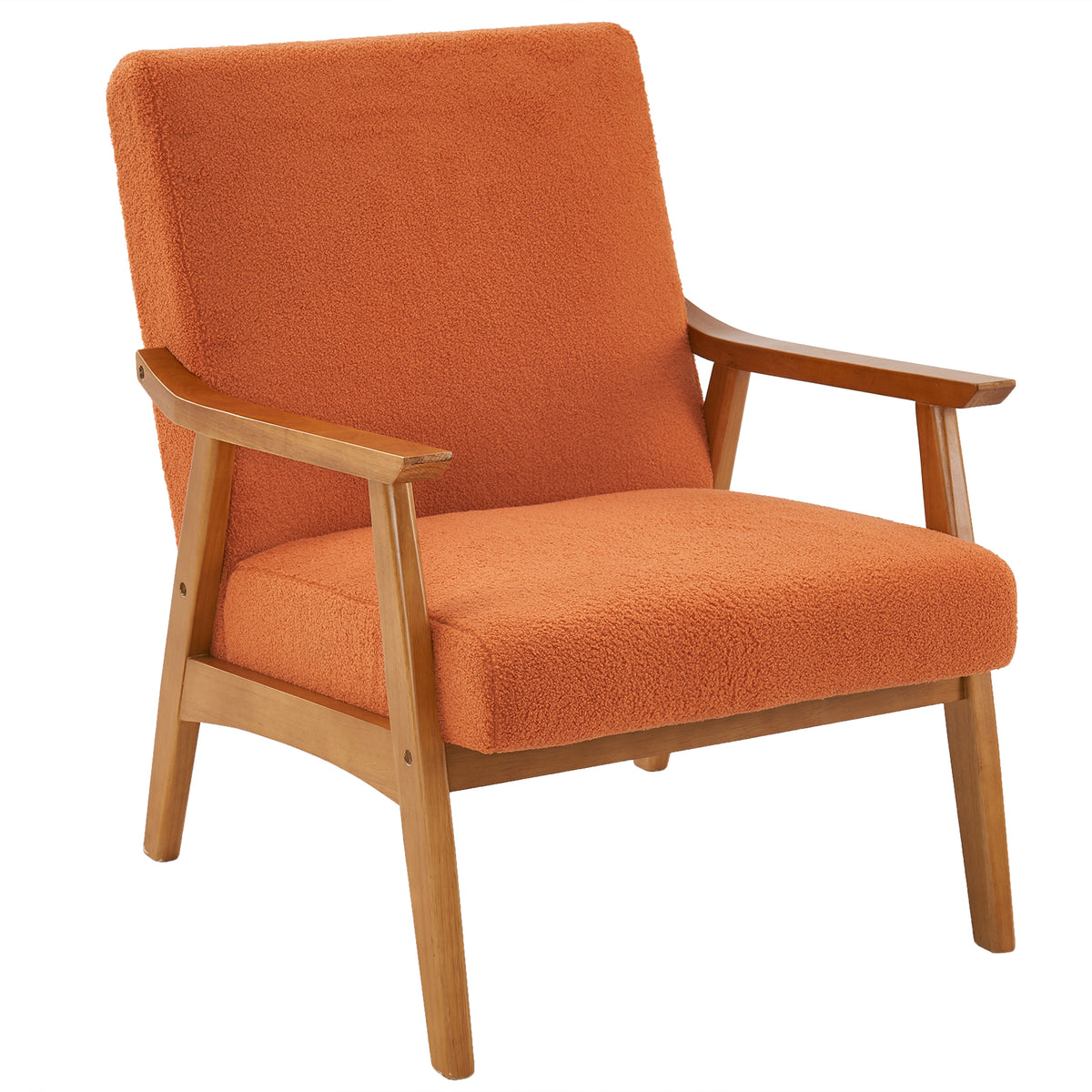 HAOYYE Solid Wood Armrest Teddy Velvet Single Indoor Lounge Chair with Backrest, Burnt Orange, Premium Quality, Soft Cozy Fleece Fabric, Luxury Home Decor, Comfortable and Unique Design for Living Room, Bedroom, and Study