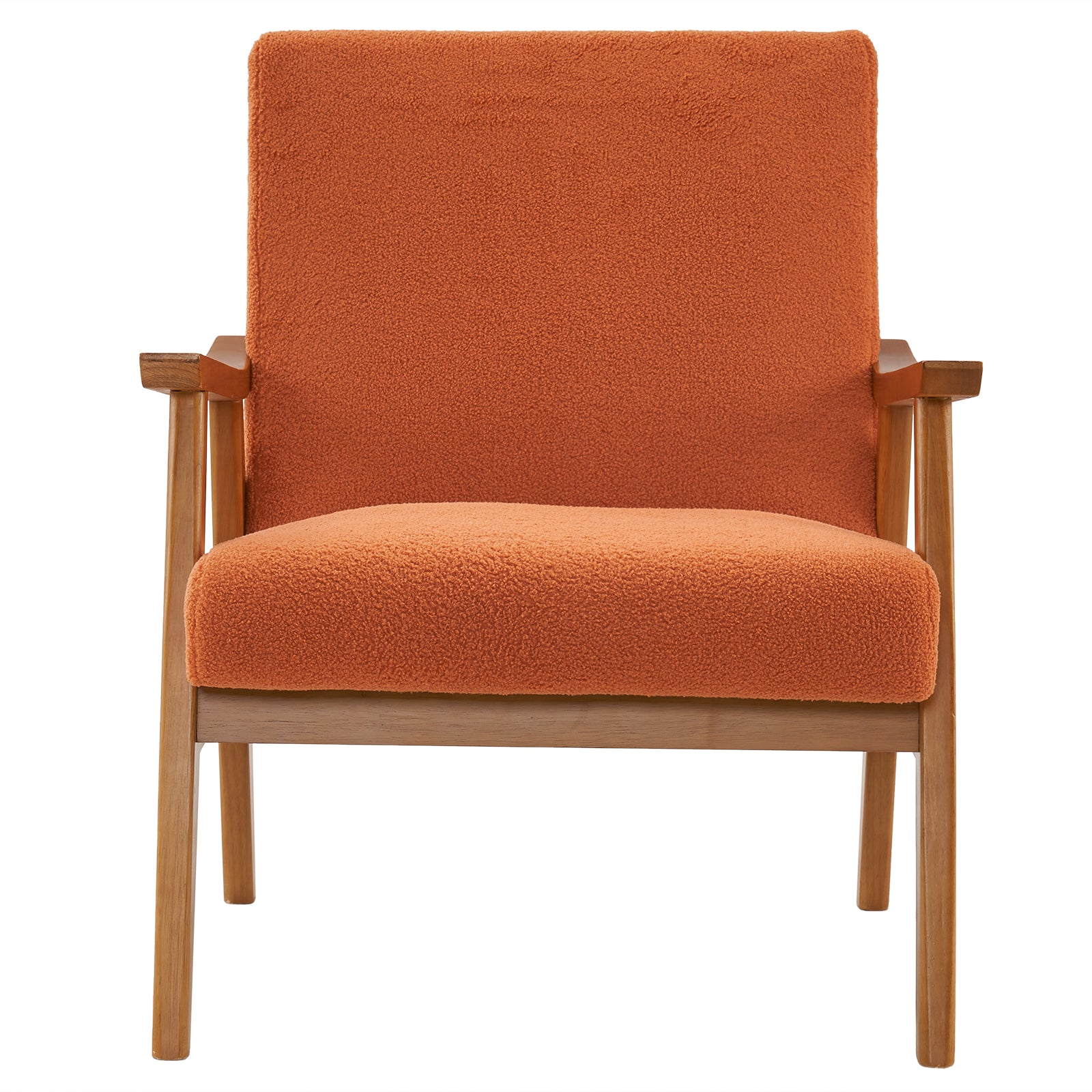 HAOYYE Solid Wood Armrest Teddy Velvet Single Indoor Lounge Chair with Backrest, Burnt Orange, Premium Quality, Soft Cozy Fleece Fabric, Luxury Home Decor, Comfortable and Unique Design for Living Room, Bedroom, and Study