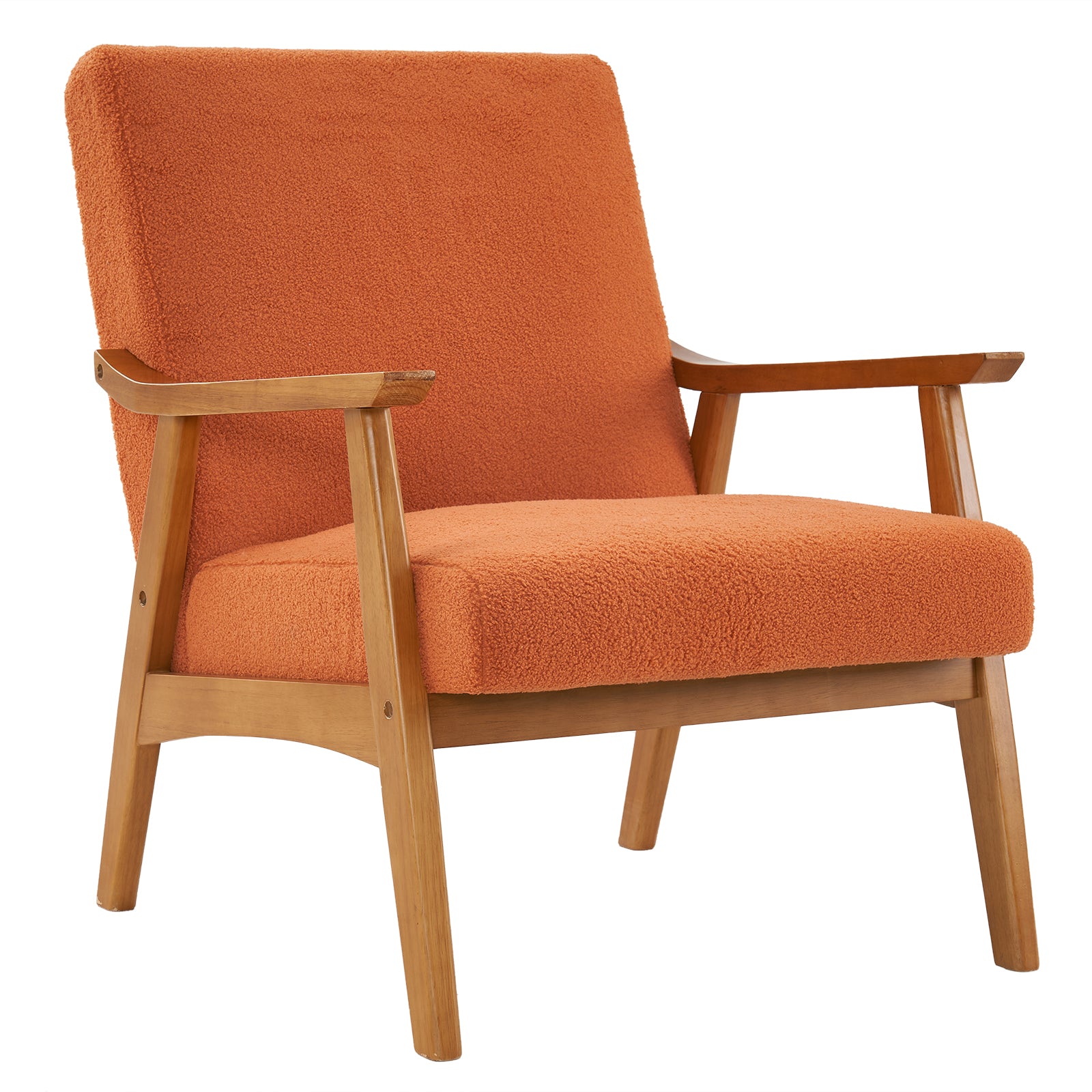 HAOYYE Solid Wood Armrest Teddy Velvet Single Indoor Lounge Chair with Backrest, Burnt Orange, Premium Quality, Soft Cozy Fleece Fabric, Luxury Home Decor, Comfortable and Unique Design for Living Room, Bedroom, and Study