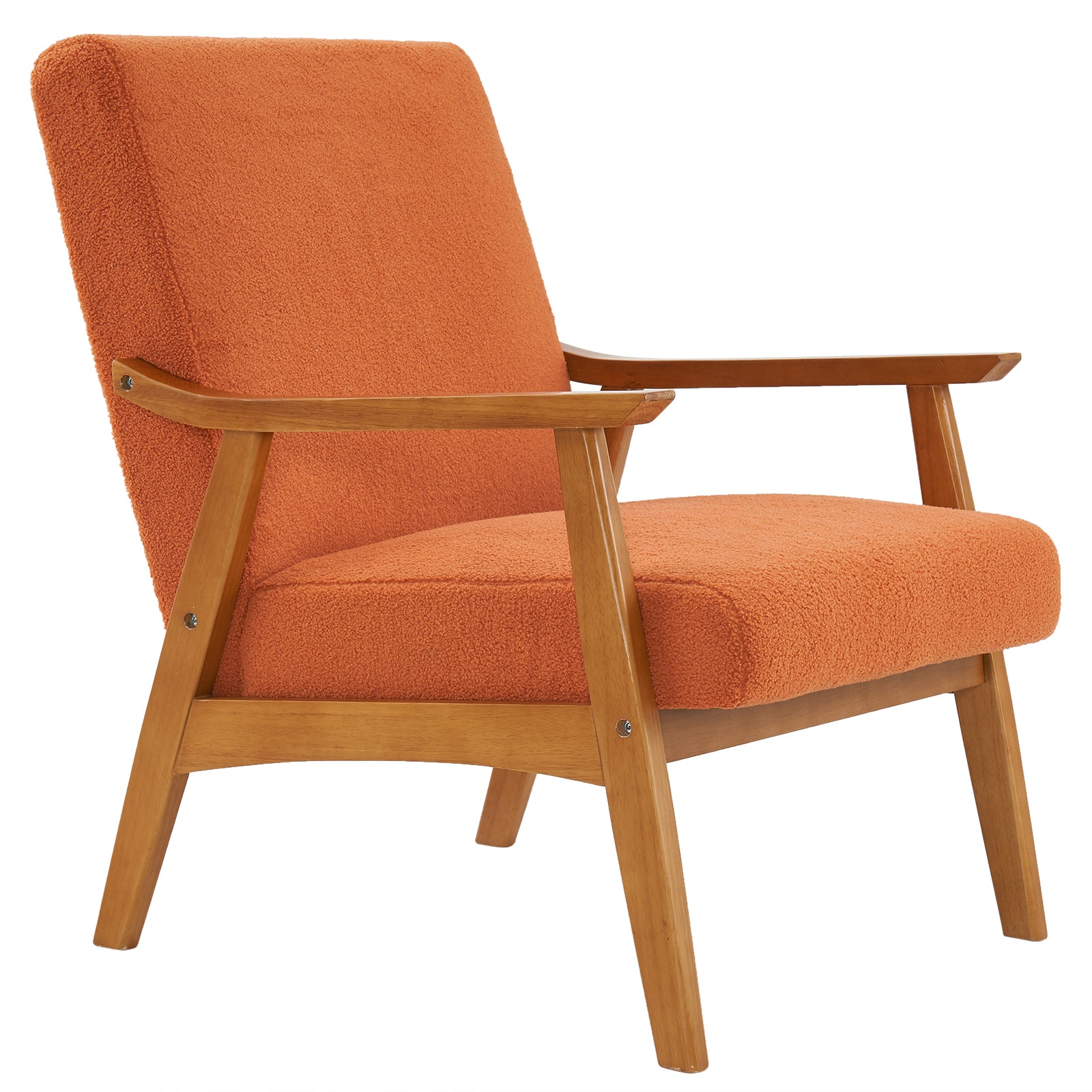 HAOYYE Solid Wood Armrest Teddy Velvet Single Indoor Lounge Chair with Backrest, Burnt Orange, Premium Quality, Soft Cozy Fleece Fabric, Luxury Home Decor, Comfortable and Unique Design for Living Room, Bedroom, and Study