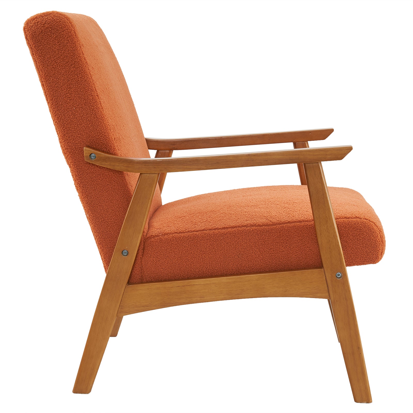 HAOYYE Solid Wood Armrest Teddy Velvet Single Indoor Lounge Chair with Backrest, Burnt Orange, Premium Quality, Soft Cozy Fleece Fabric, Luxury Home Decor, Comfortable and Unique Design for Living Room, Bedroom, and Study