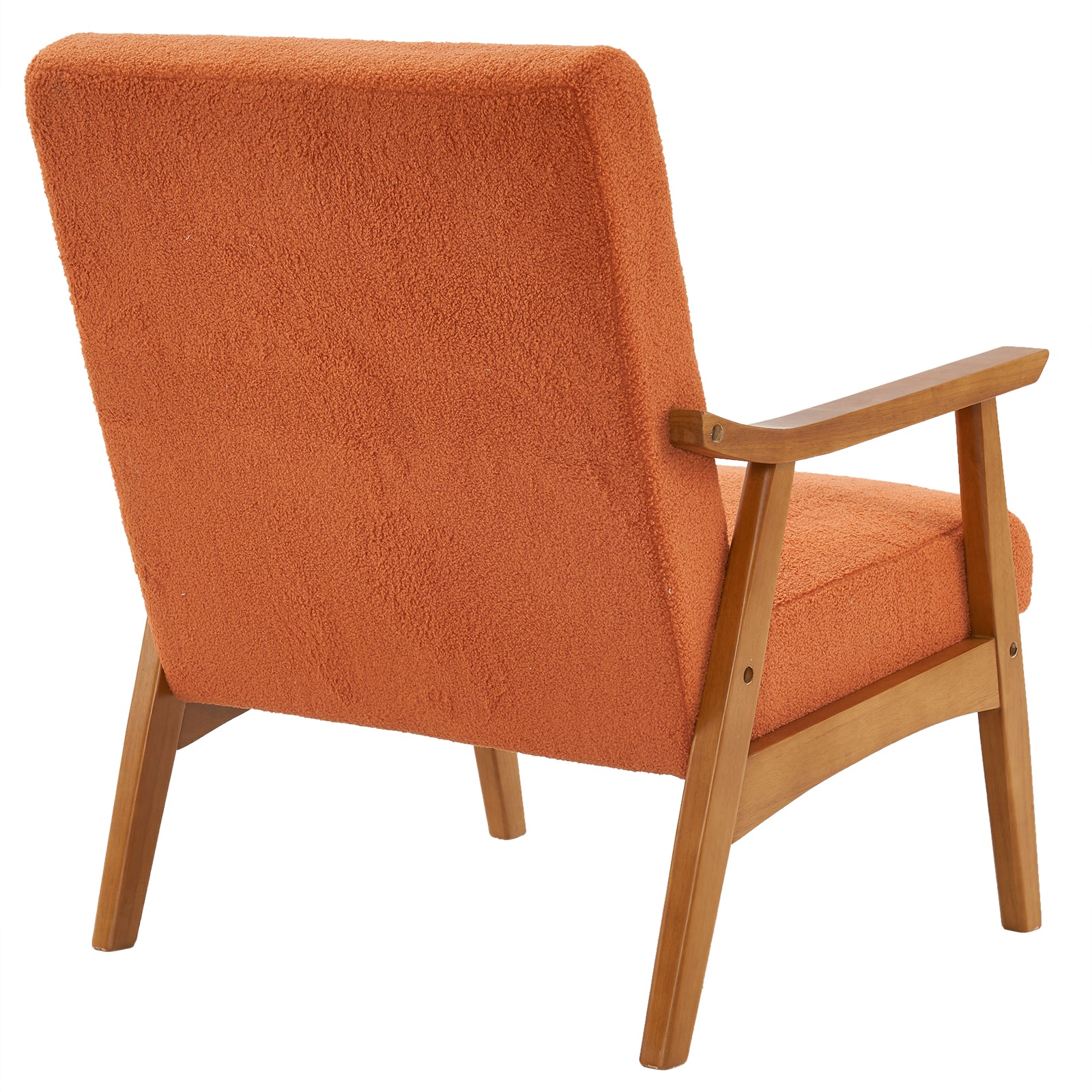 HAOYYE Solid Wood Armrest Teddy Velvet Single Indoor Lounge Chair with Backrest, Burnt Orange, Premium Quality, Soft Cozy Fleece Fabric, Luxury Home Decor, Comfortable and Unique Design for Living Room, Bedroom, and Study