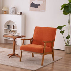 HAOYYE Solid Wood Armrest Teddy Velvet Single Indoor Lounge Chair with Backrest, Burnt Orange, Premium Quality, Soft Cozy Fleece Fabric, Luxury Home Decor, Comfortable and Unique Design for Living Room, Bedroom, and Study