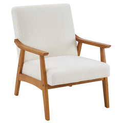 HAOYYE Solid Wood Armrest Lounge Chair, Creamy-White Teddy Velvet, Cozy Single Accent Chair For Living Room, Bedroom, Guestroom.