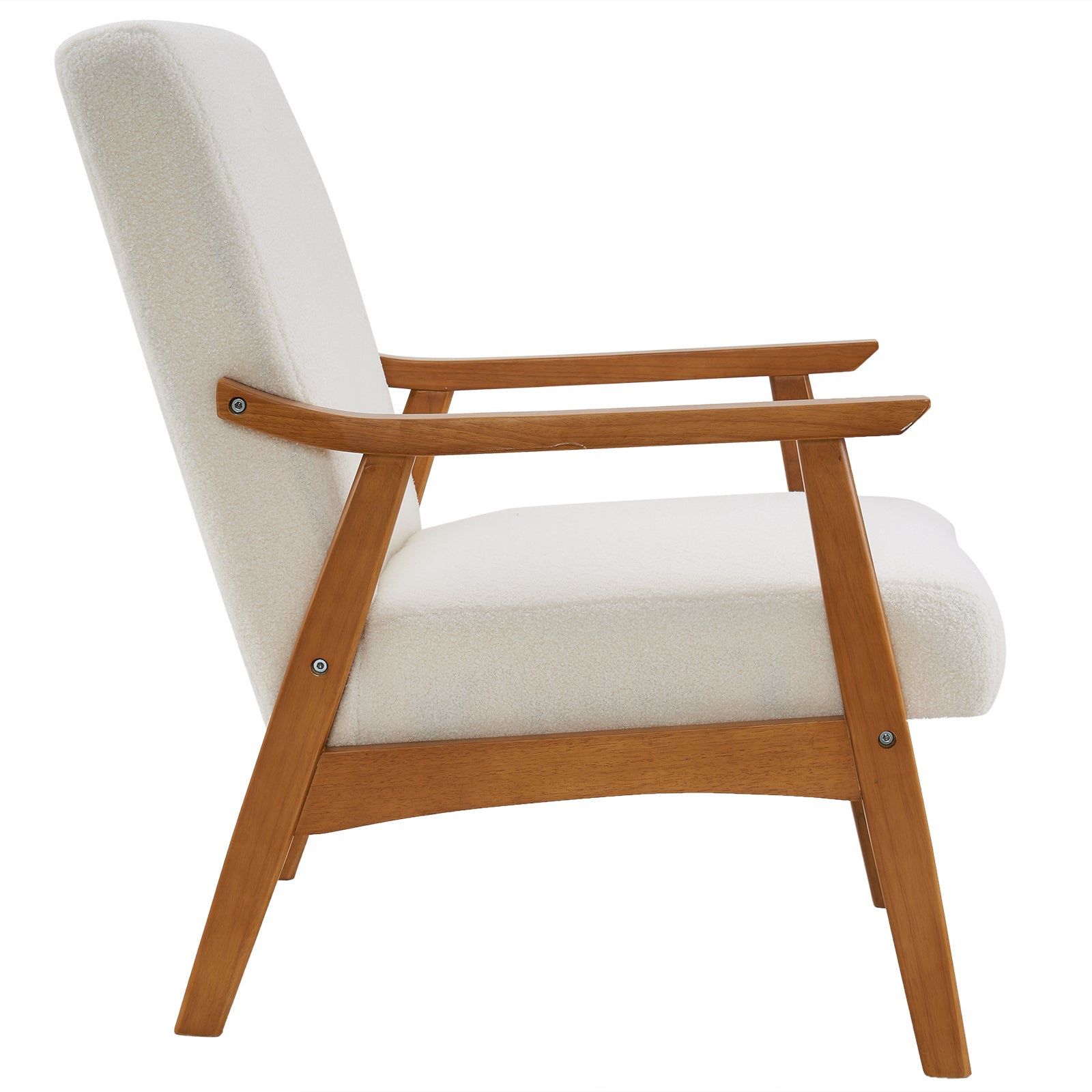 HAOYYE Solid Wood Armrest Lounge Chair, Creamy-White Teddy Velvet, Cozy Single Accent Chair For Living Room, Bedroom, Guestroom.