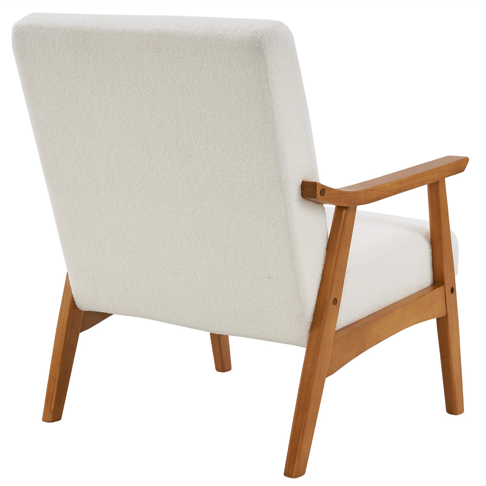 HAOYYE Solid Wood Armrest Lounge Chair, Creamy-White Teddy Velvet, Cozy Single Accent Chair For Living Room, Bedroom, Guestroom.