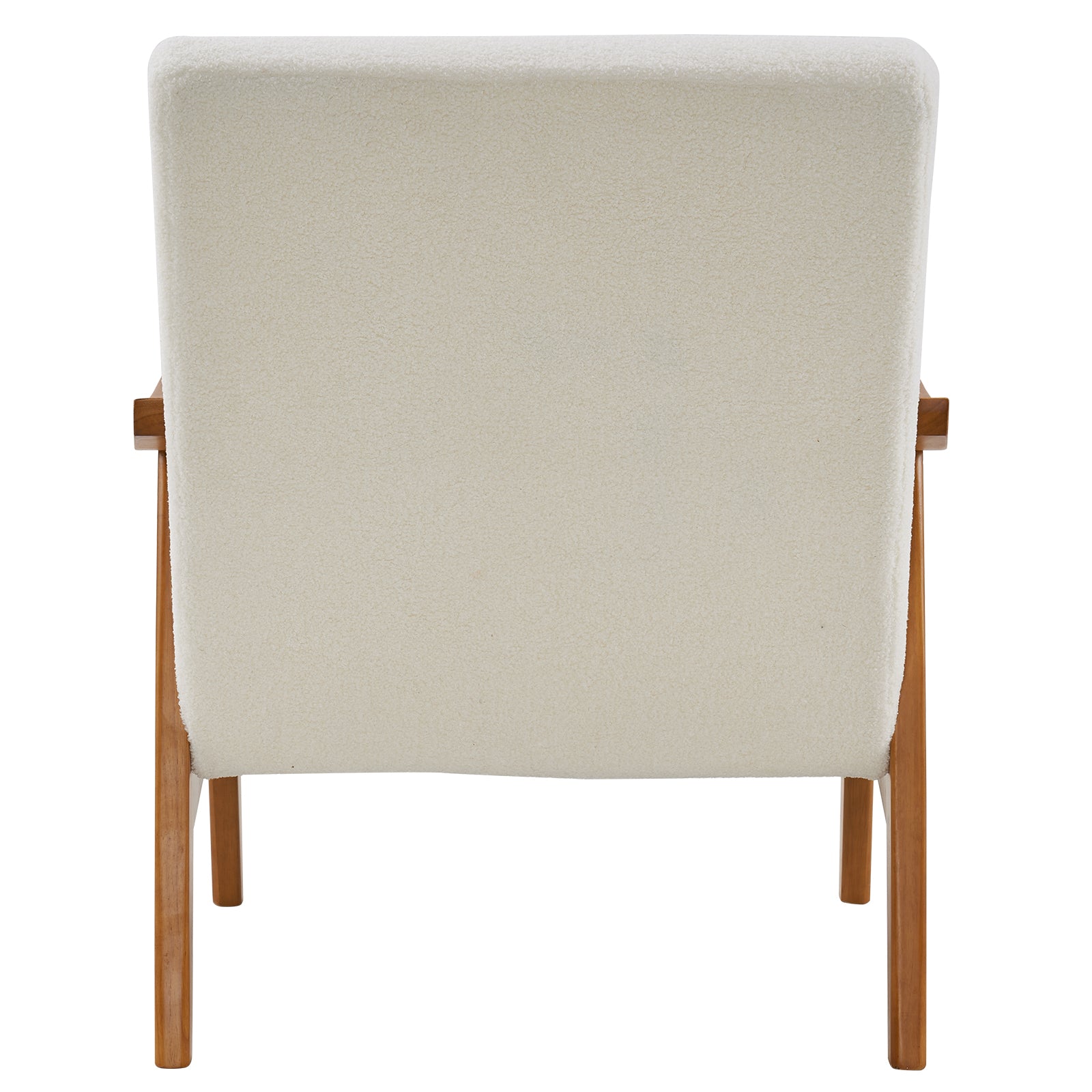 HAOYYE Solid Wood Armrest Lounge Chair, Creamy-White Teddy Velvet, Cozy Single Accent Chair For Living Room, Bedroom, Guestroom.